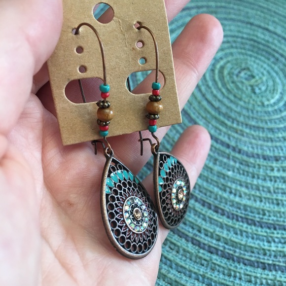 Boho Fall Dangle Drop Colorful Indian Earrings - Picture 6 of 8